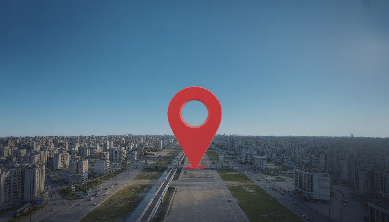 Chattogram city skyline with Google Maps location pin
