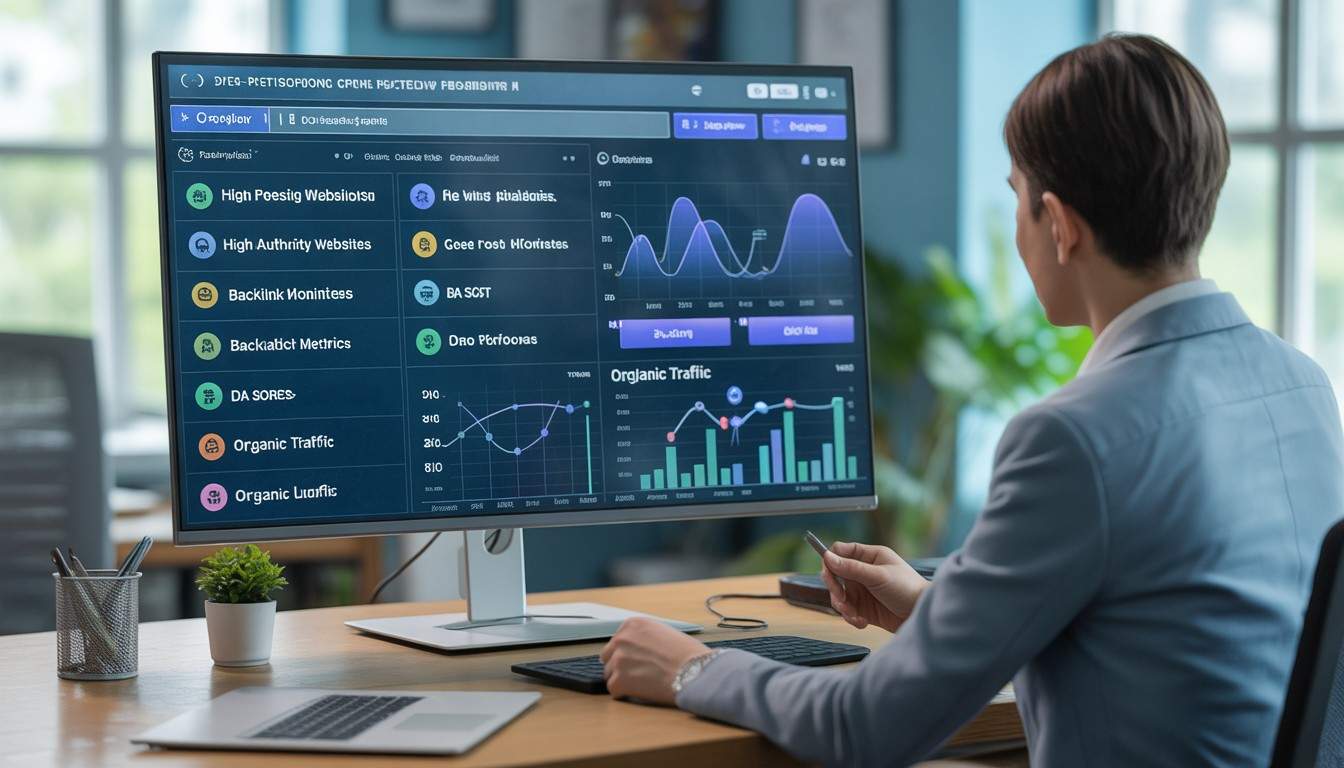 Guest posting services in Bangladesh showing SEO expert analyzing high-authority backlinks for website ranking improvement