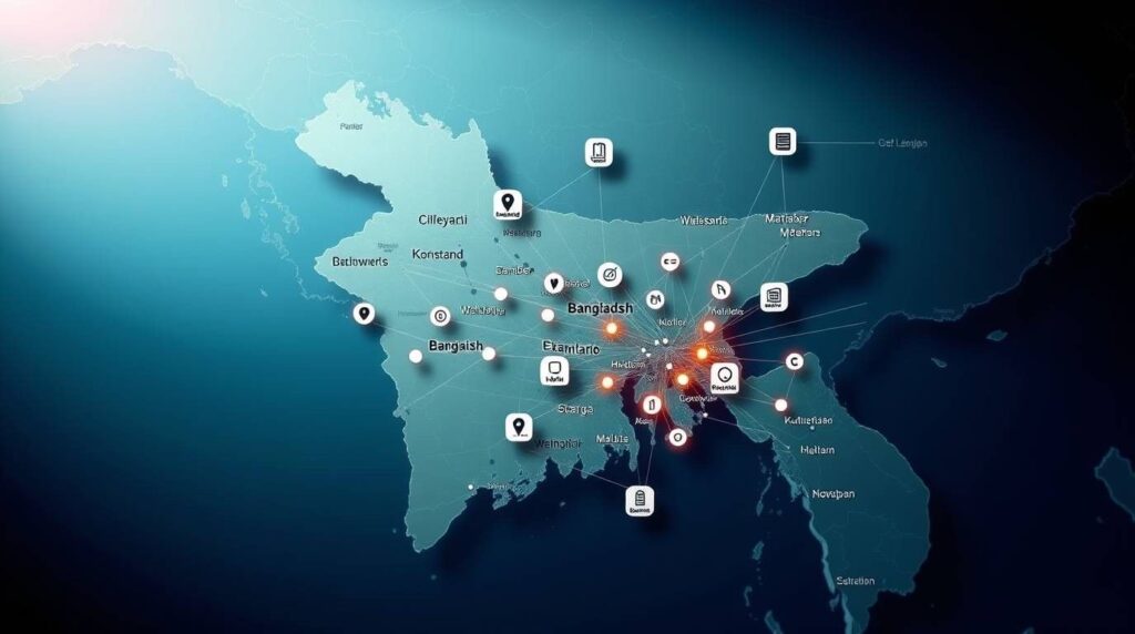 Digital service coverage across Bangladesh including Dhaka, Chattogram, Sylhet, Rajshahi, and Khulna