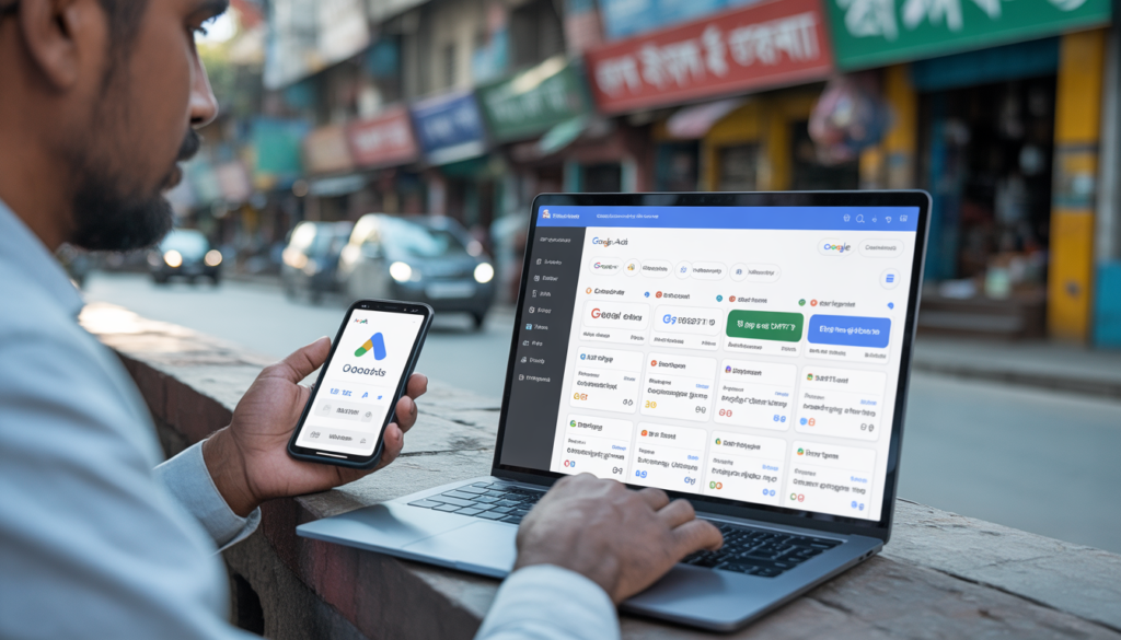 Dhaka local business owner managing Google Ads for growth