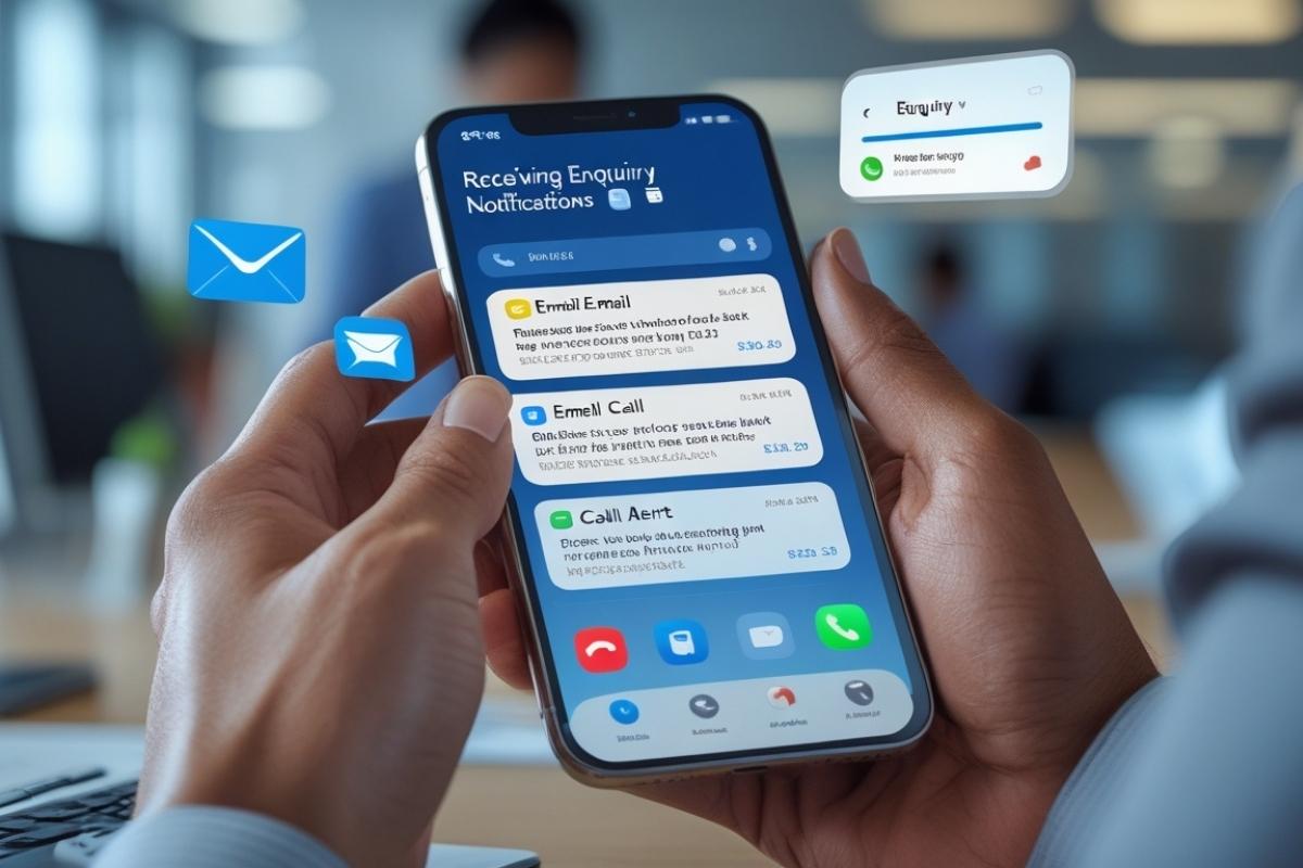 Smartphone showing incoming business enquiries and leads