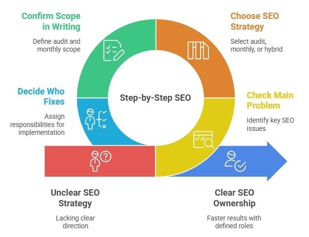SEO decision tree infographic audit vs monthly SEO