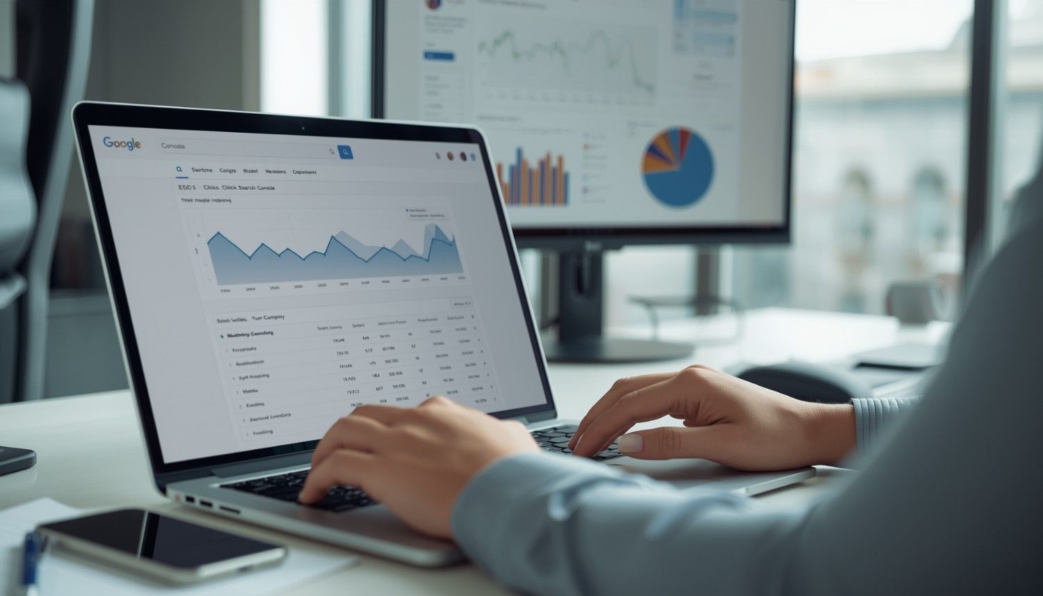 SEO specialist checking Search Console performance and