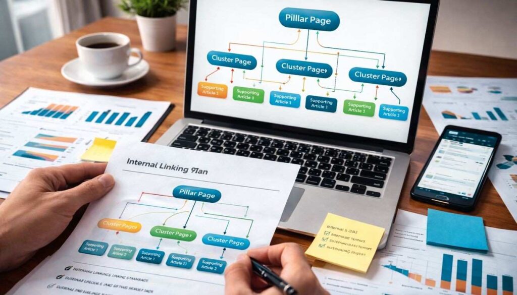 Internal linking plan diagram for SEO content clusters in Bangladesh