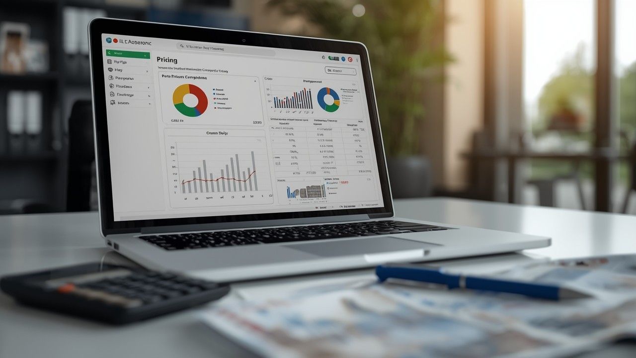SEO pricing comparison on a laptop desk setup