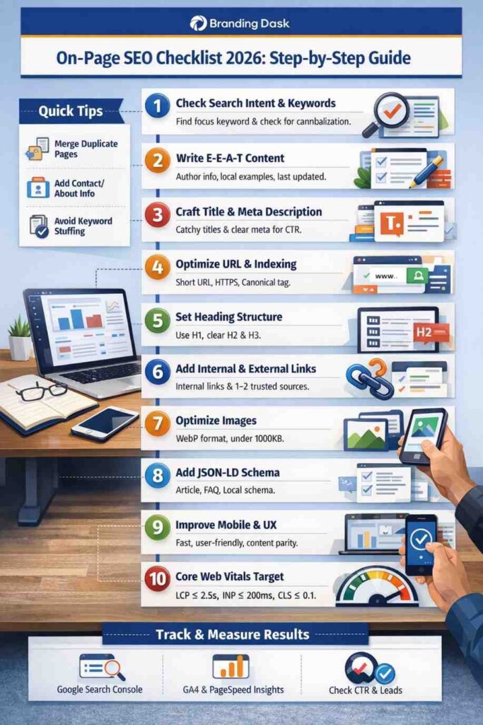 On-page SEO checklist infographic for 2026 (Bangladesh)