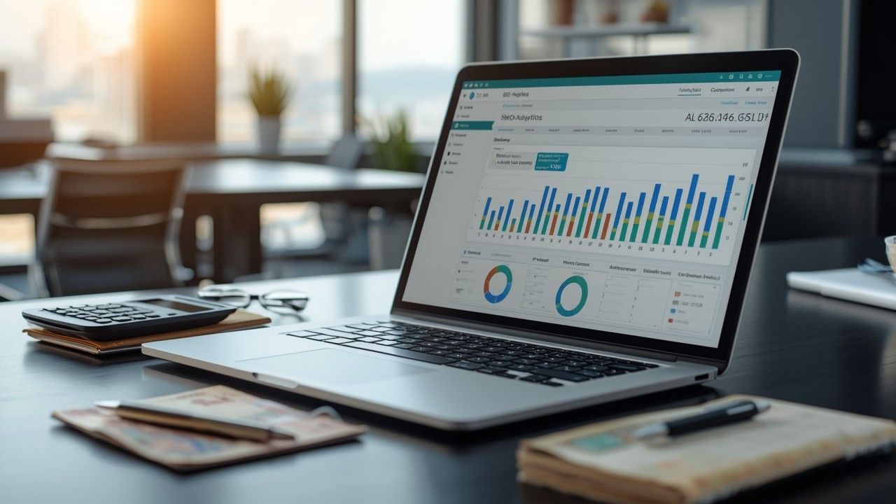 Laptop dashboard with SEO cost planning tools in Bangladesh