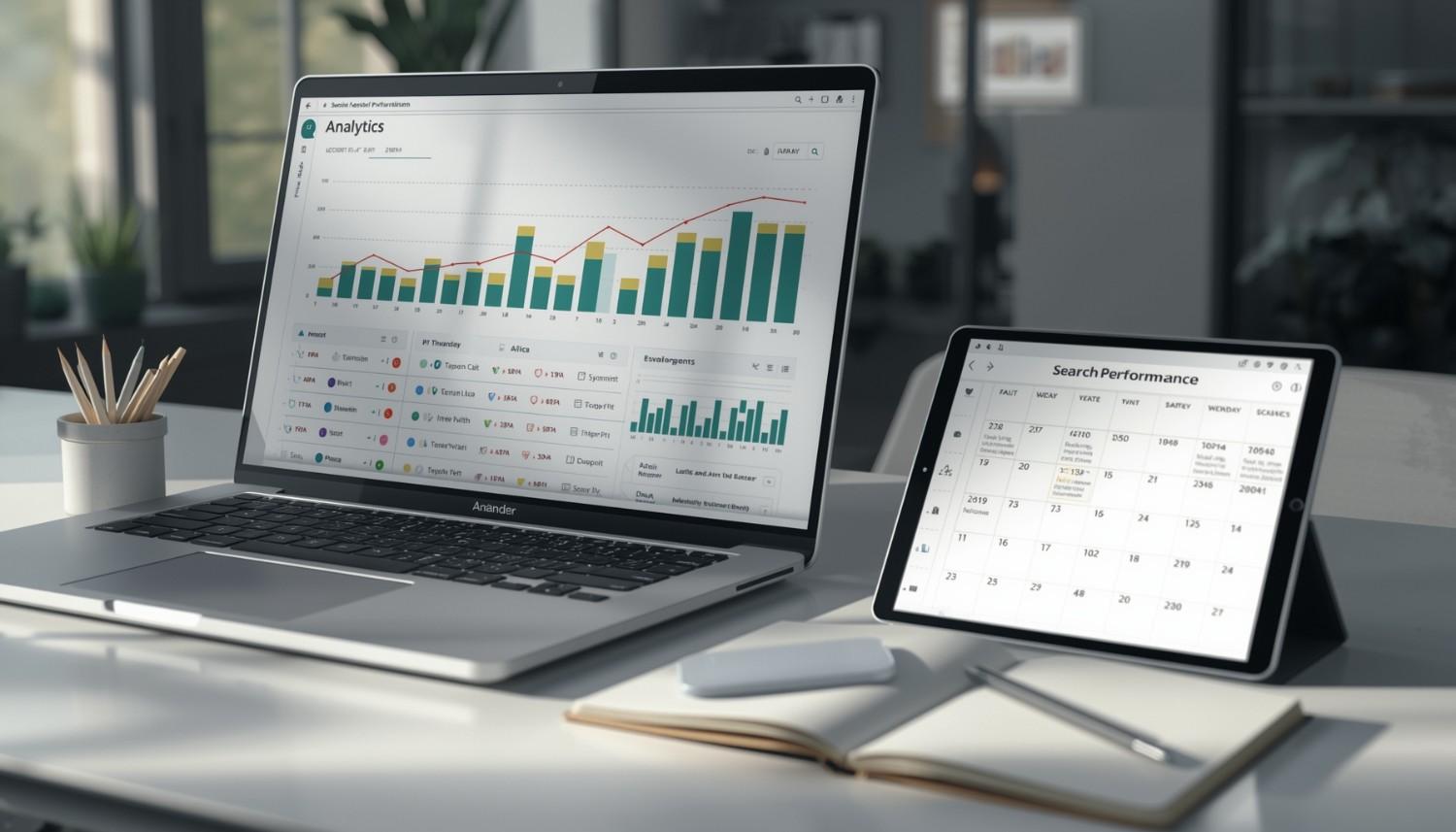 SEO timeline and KPI tracking on an analytics dashboard