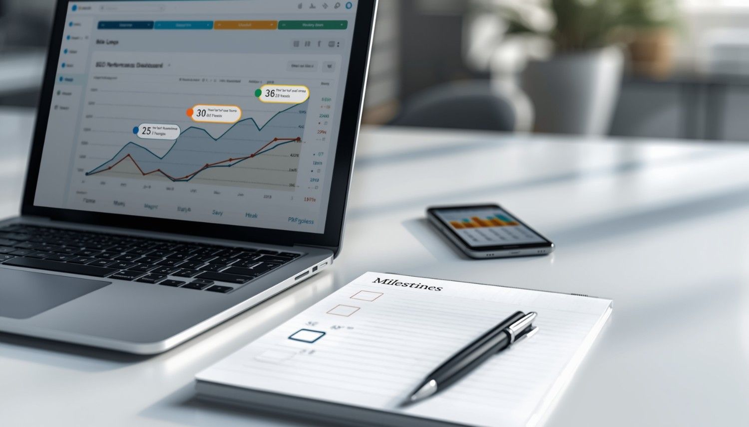 SEO results timeline dashboard for 30 60 90 days