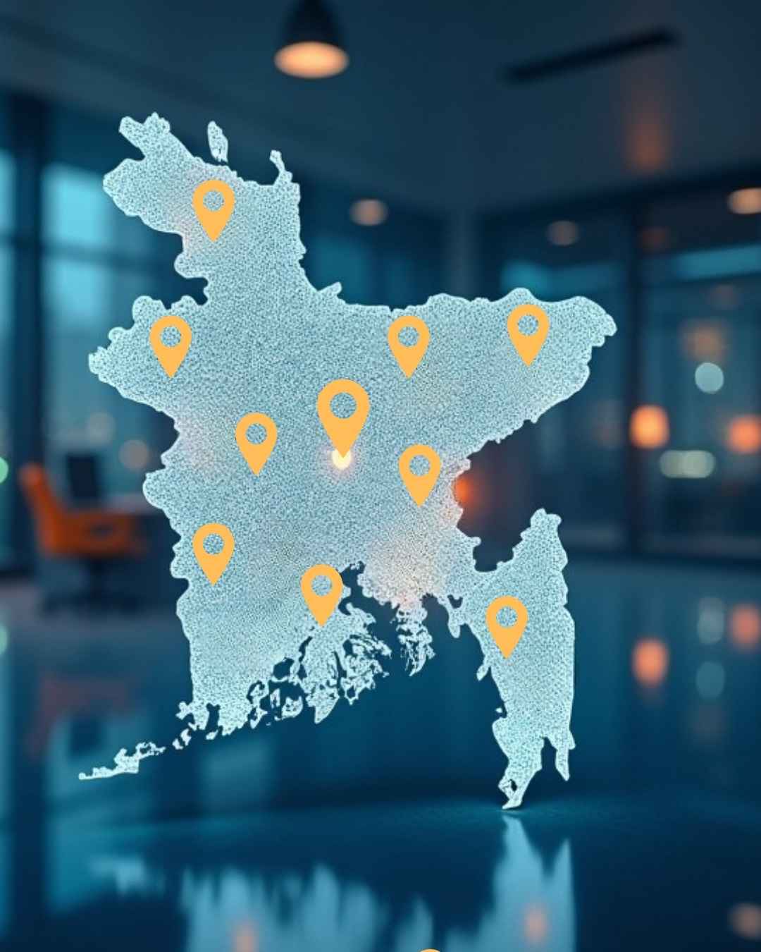 Bangladesh map showing local service pins for key divisions