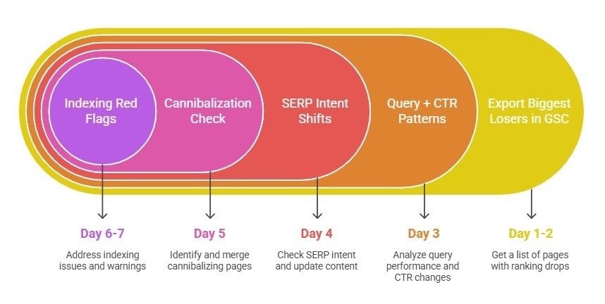 7-day Google ranking drop checklist infographic