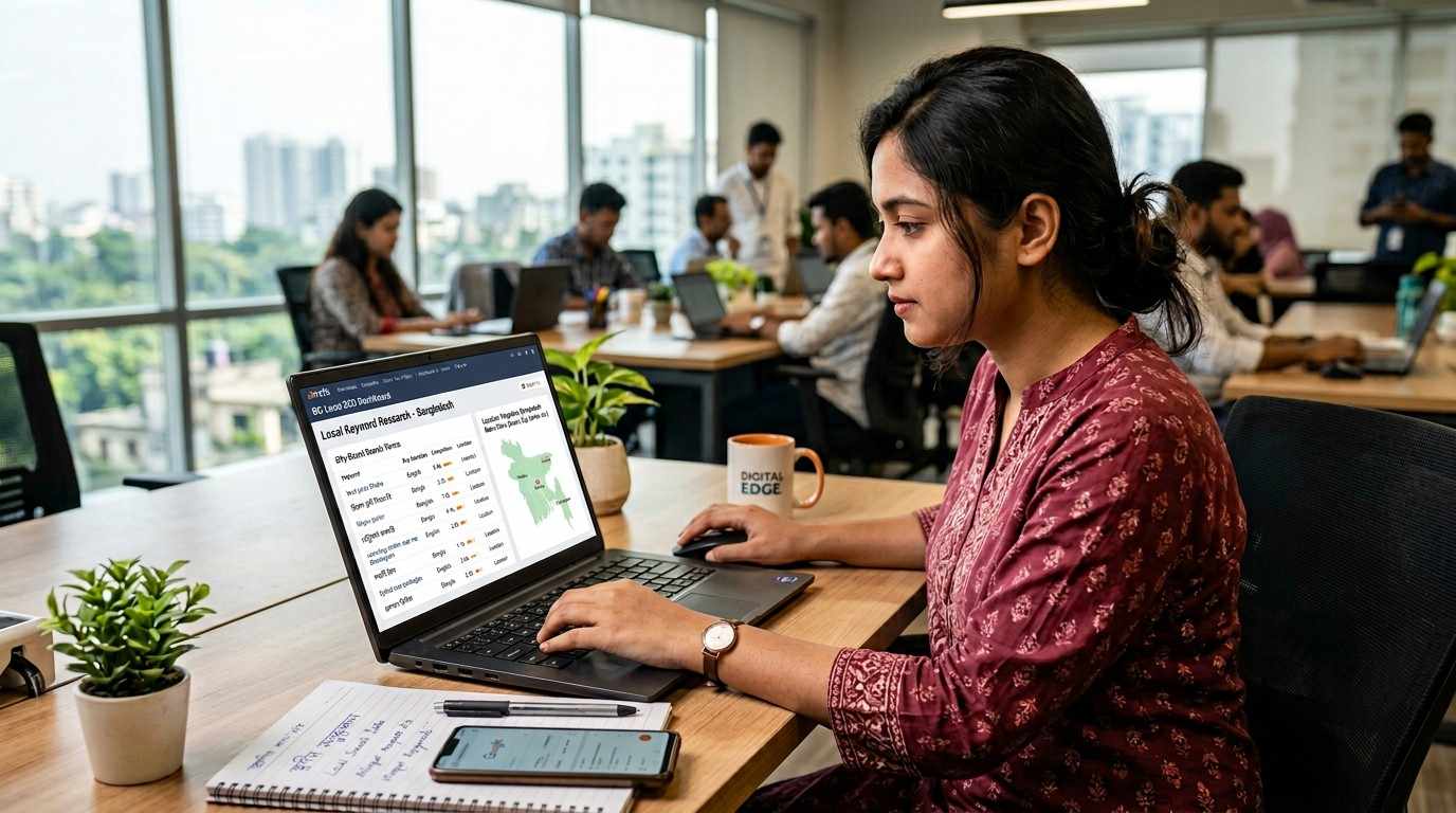 Local keyword research in Bangladesh on a laptop