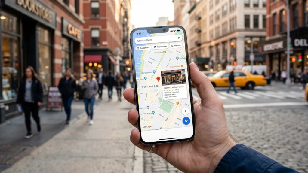 Customer searching for a nearby local business using Google Maps and local SEO