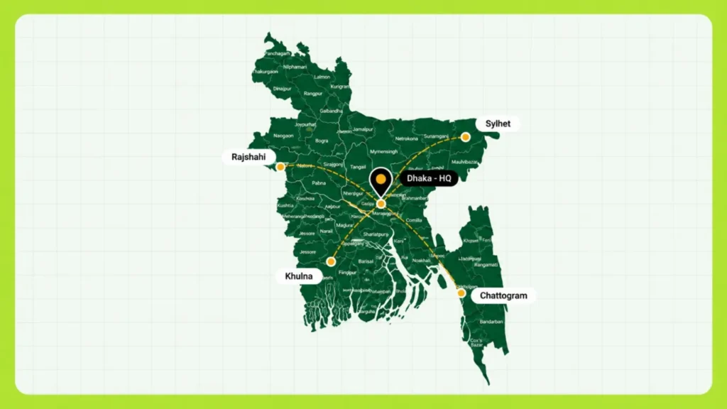 Bangladesh map coverage showcasing local SEO services across all 64 districts.